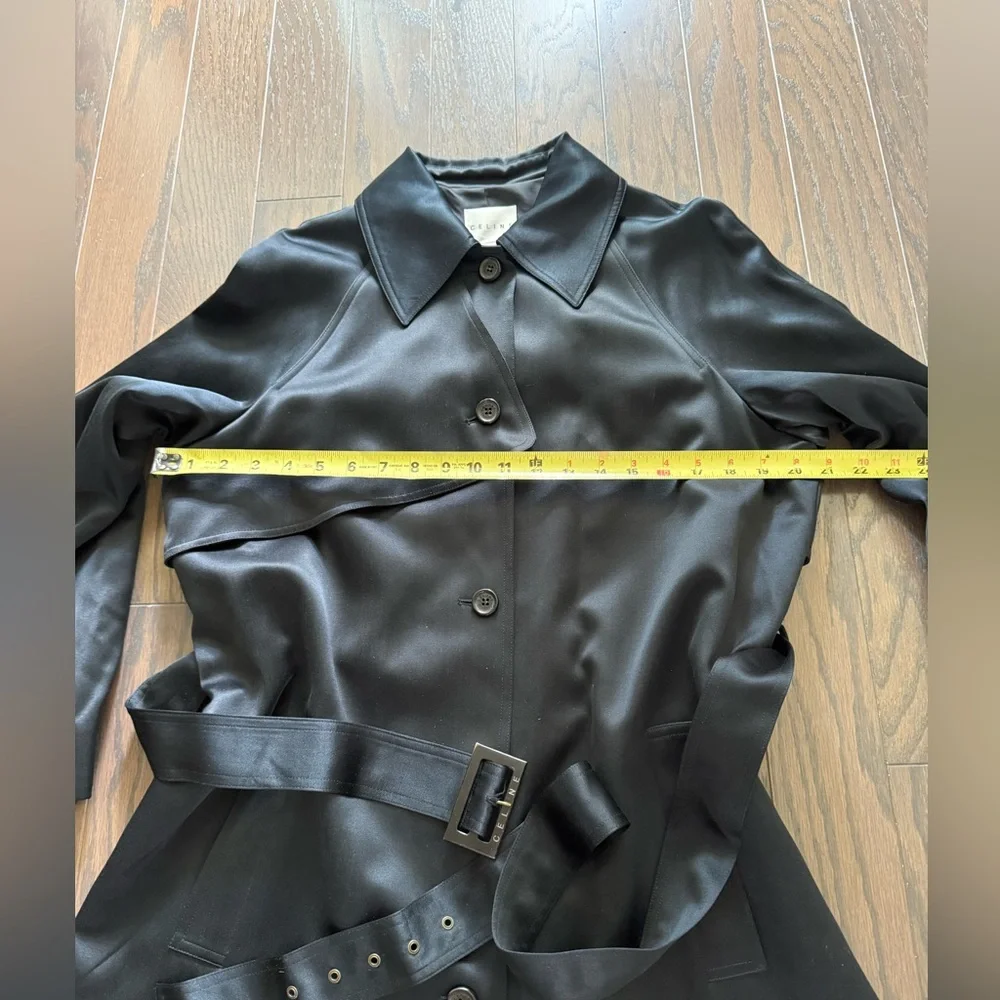 CELINE Silk Wool Blend Belted Trench Coat - Picture 16 of 16
